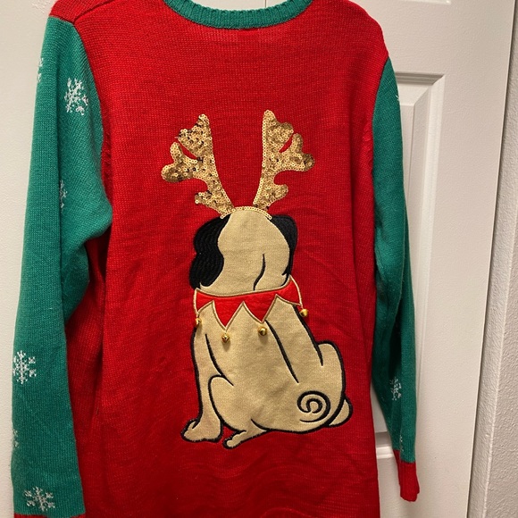 Holiday Time Ugly Christmas Sweater Bull Dog With Antlers & Jingle Bells SZ XXL - Picture 2 of 12